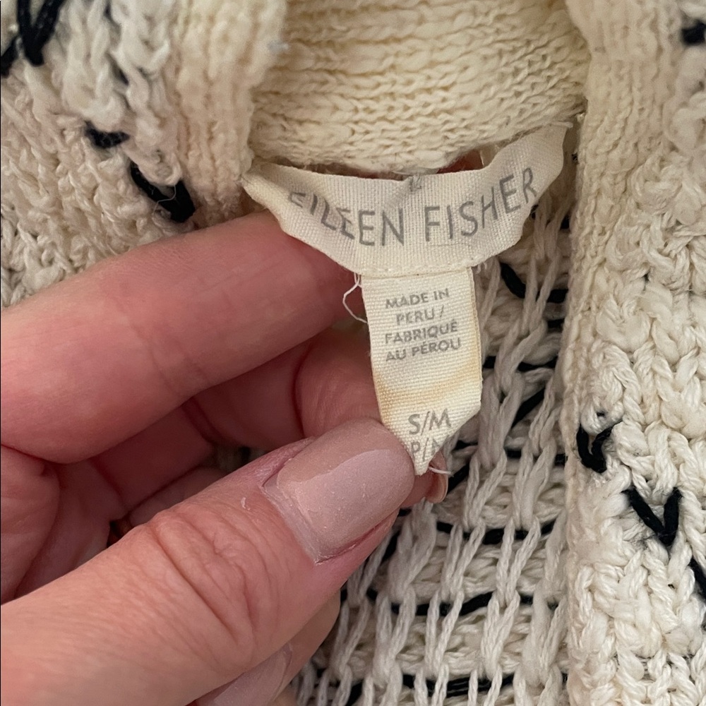 Eileen Fisher Cream and Black Patterned Cardigan - Picture 4 of 8